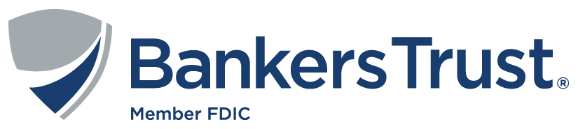 Bankers Trust logo featuring a stylized blue and gray shield shape next to the company name ‘Bankers Trust’ with ‘Member FDIC’ below.